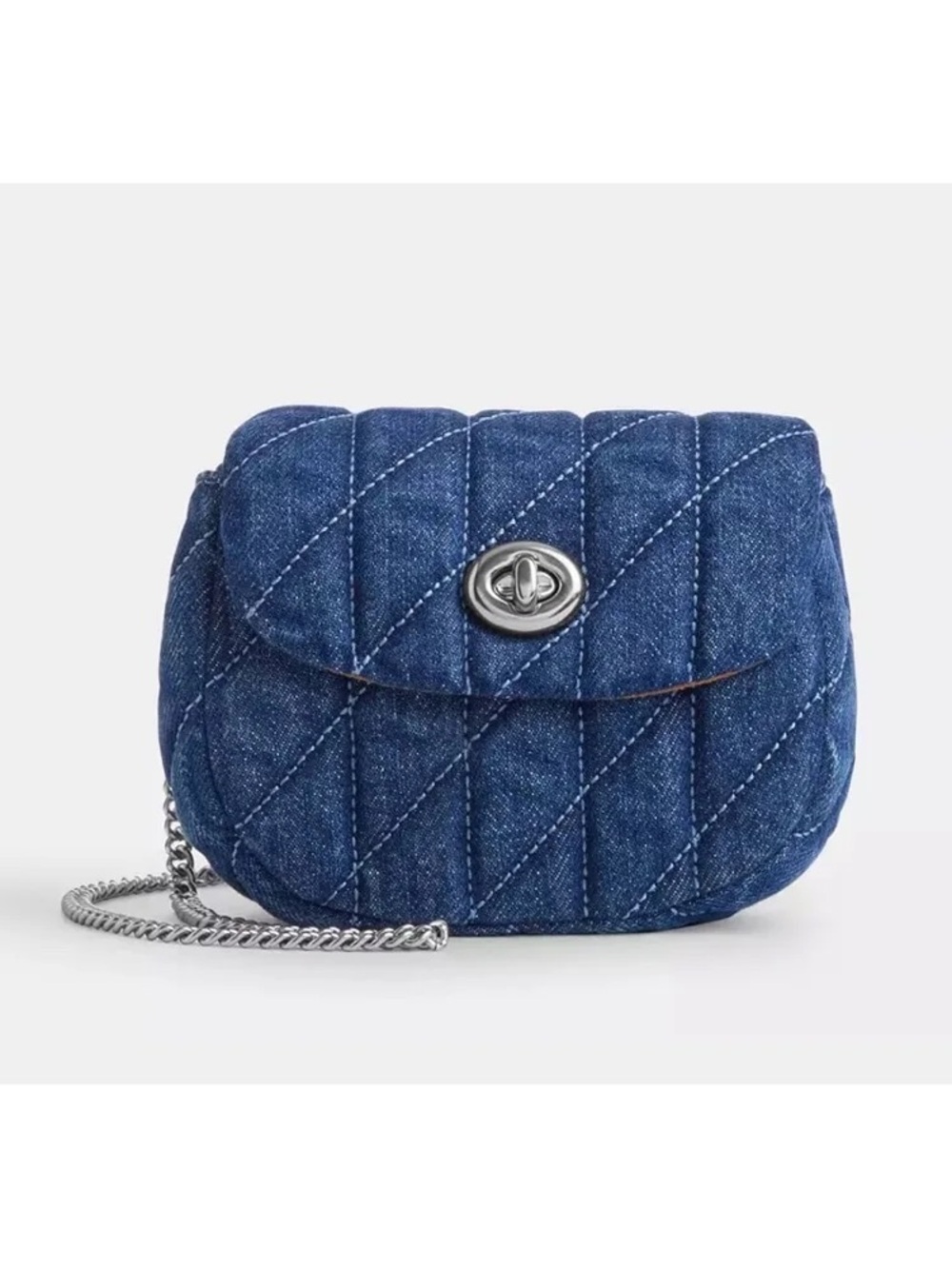 Coach Mini Quilted Turnlock Crossbody Bag with removable Silver Chain Strap